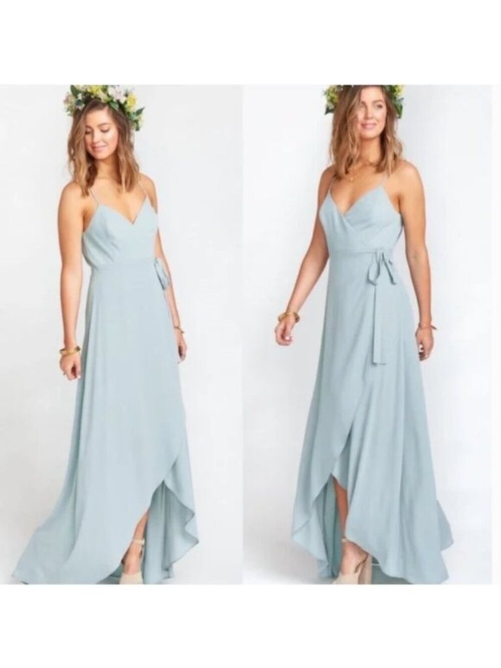 Show Me Your Mumu Mariah Silver Sage Wrap Maxi Dress Size XXS